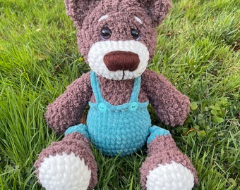 Grand ours en peluche câlin personnalisé, crochet, tricot, personnalisé, peluche, cadeau pour baby shower, cadeau pour garçon ou fille, décoration de chambre d'enfant