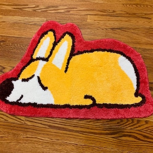 Bug the Corgi Accent Rug | Cute Dog Rug for Living Room, Corgi Home Decor, Pet Lover Gift, Non-Slip Accent Mat for Entryway or Bedroom