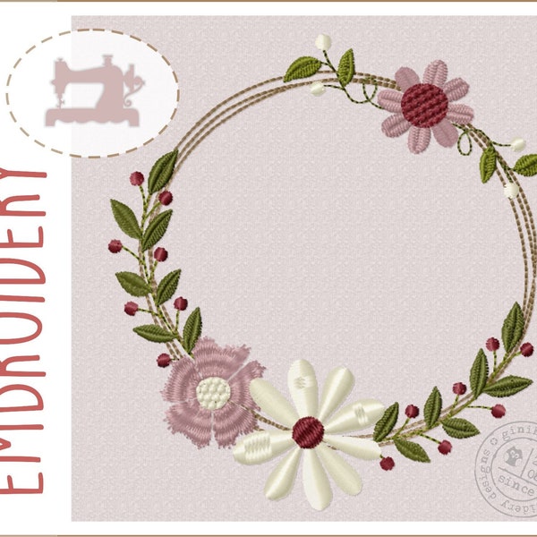 Stickdatei Blumenkranz - Machine embroidery design - instant download - wreath - flowers - frame