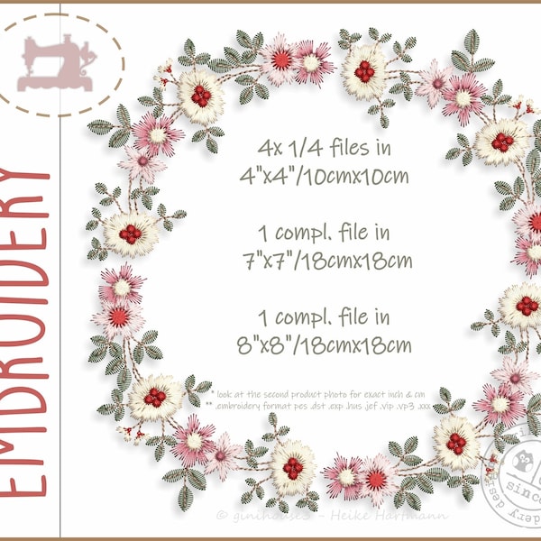 STICKDATEI Blumen Kranz - SOFORT DOWNLOAD - machine embroidery flower wreath - instant download - embroidery design