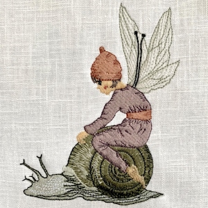 Embroidery file ELF with snail - fairy - INSTANT DOWNLOAD - machine embroidery - instant download - embroidery design - vintage