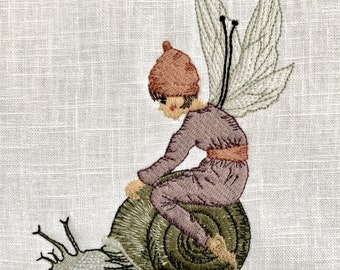 Stickdatei ELFE mit Schnecke - Fee - SOFORT DOWNLOAD - machine embroidery - instant download - embroidery design - vintage