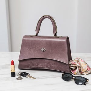 Mini Leather Handbag, Structured Top Handle Purse, Custom Colour Designer Bag