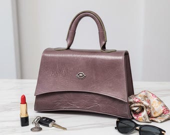 ミニレザーハンドバッグ、構造化されたトップハンドルバッグ、カスタムカラーデザイナーバッグ