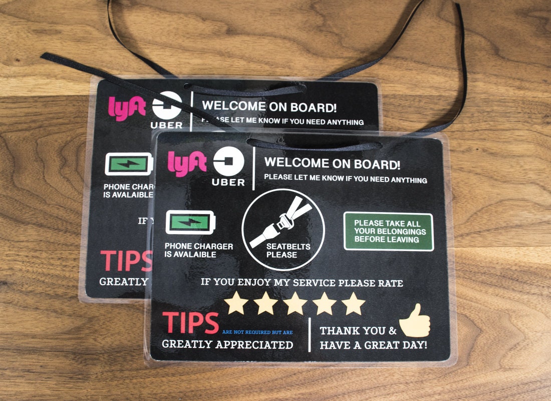 Lyft and Uber Informative Placard - 2 Placards (8.5"x11") - Rating and Tips Increasing Tool for ...