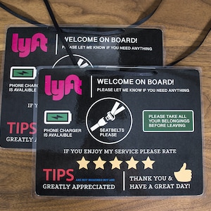 Lyft Informative Placard - 2 Placards (8.5&quot;x11&quot;) - Rating and Tips Increasing Tool for Rideshare Service