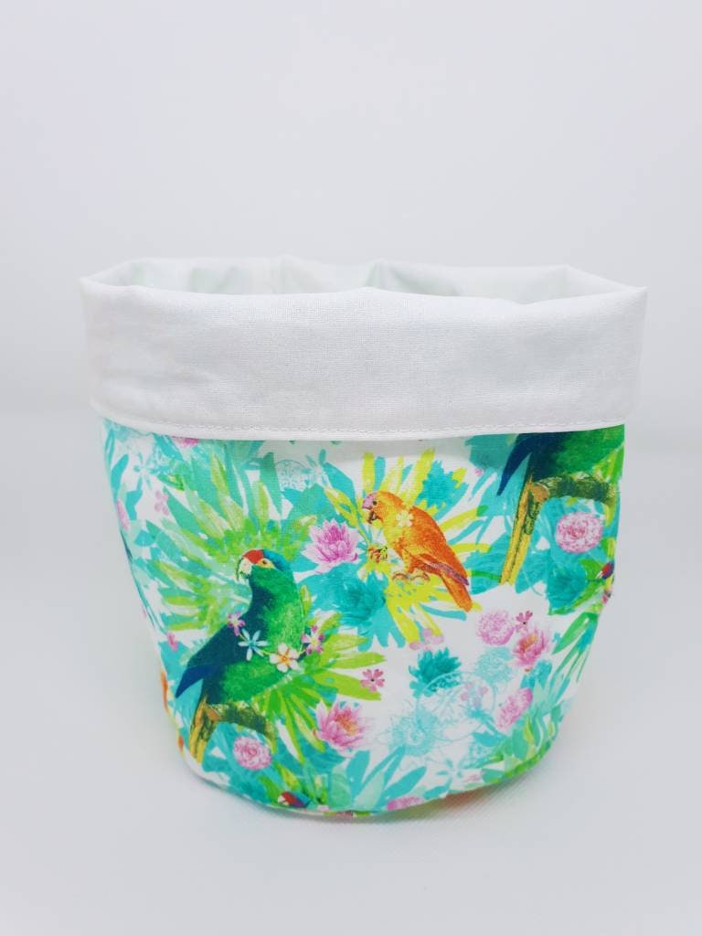 Vide-Poches Panière Réversible en Tissu Coton et Enduit Perroquets Exotic Collection