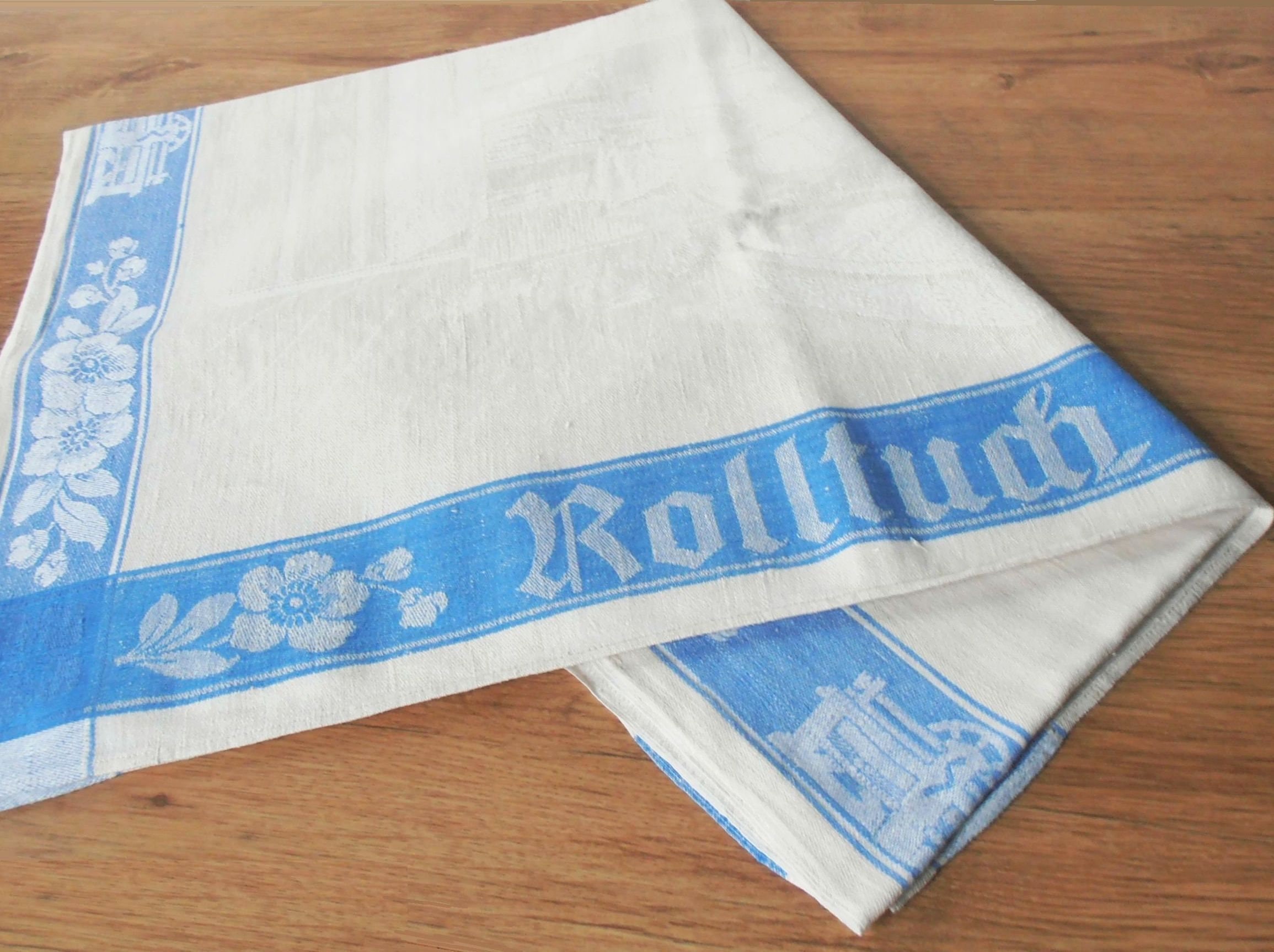 antikes Jugendstil-Rolltuch Mangeltuch blaue Webkante 185 x 80 cm 
