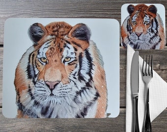 Tiger Place Setting, Placemat & matching Coaster available, Big Cat lover, exclusive design from my art, Tiger Lover Gift, Big Cat Gift