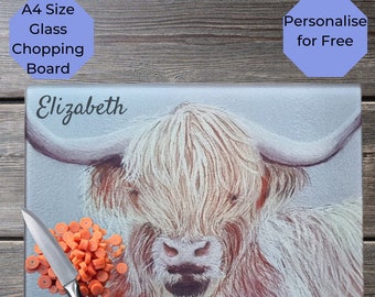 Highland Cow Glass Chopping Cutting Board Small Worktop Saver Highland Cattle. Kitchen  housewarming gift, Tough, Durable. Exclusive Design
