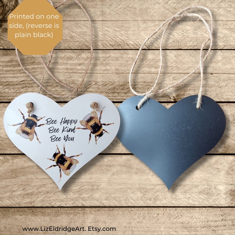 Bee Print hanging heart, features prints of my original hand drawn art and the quote Bee Happy, Bee Kind, Bee You. A lovely positive sign. image 3