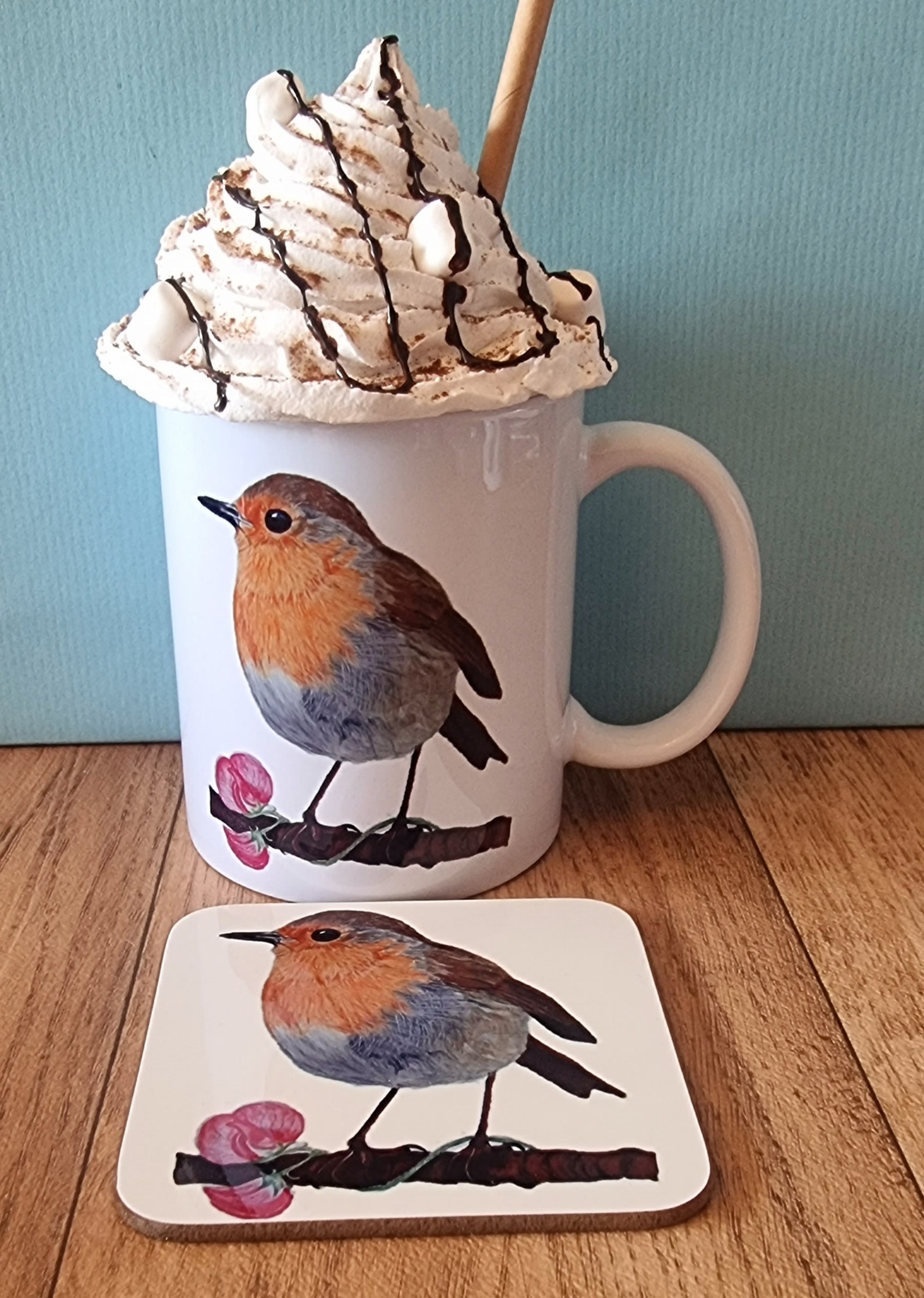 Robin Mug matching coaster available. Bird lover British Etsy