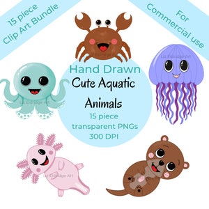 Handgezeichnetes Original Kunstwerk, .png Axolotl, Oktopus, Qualle, Krabben, Seeotter, Sublimationskarten, Karten