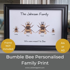 Bumble Bee Personalised Family Print, Personalise layout, names and words. Bee Lover Gift, Family gift, Family keepsake, A4 or A3 size