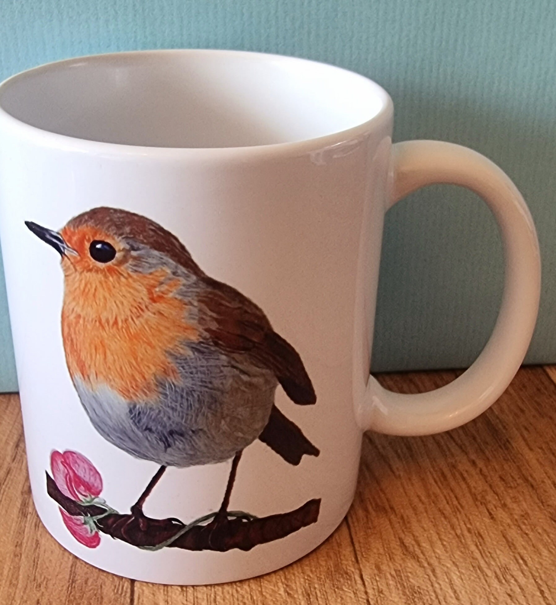 Robin Mug matching coaster available. Bird lover British Etsy