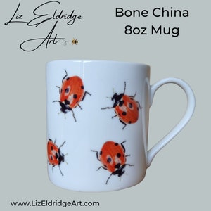 Ladybird Mug, Bone China, 11oz, matching coaster available, Ladybug, Lovebug, Great gift idea for Birthdays, Insect Lover gift image 3