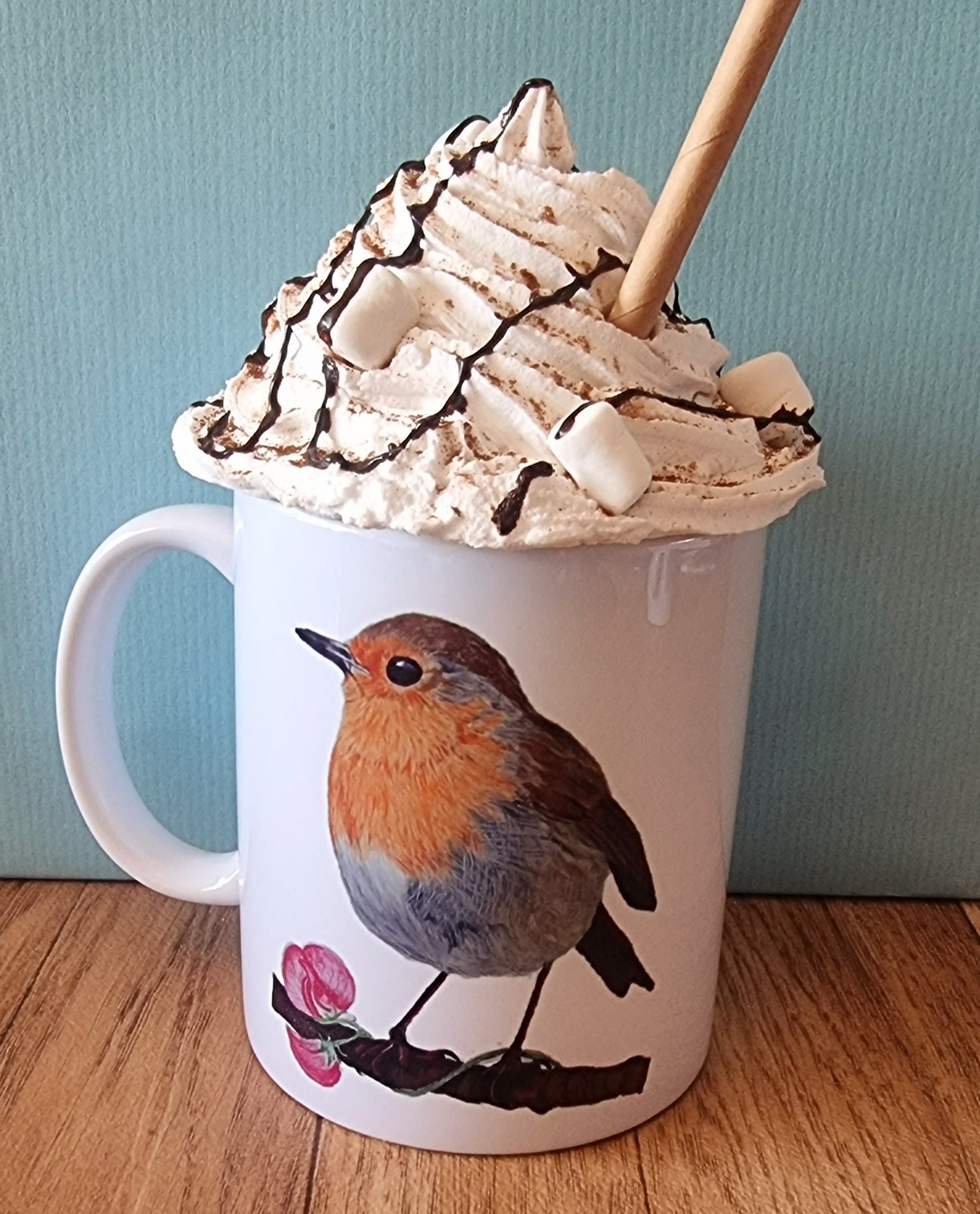 Robin Mug matching coaster available. Bird lover British Etsy