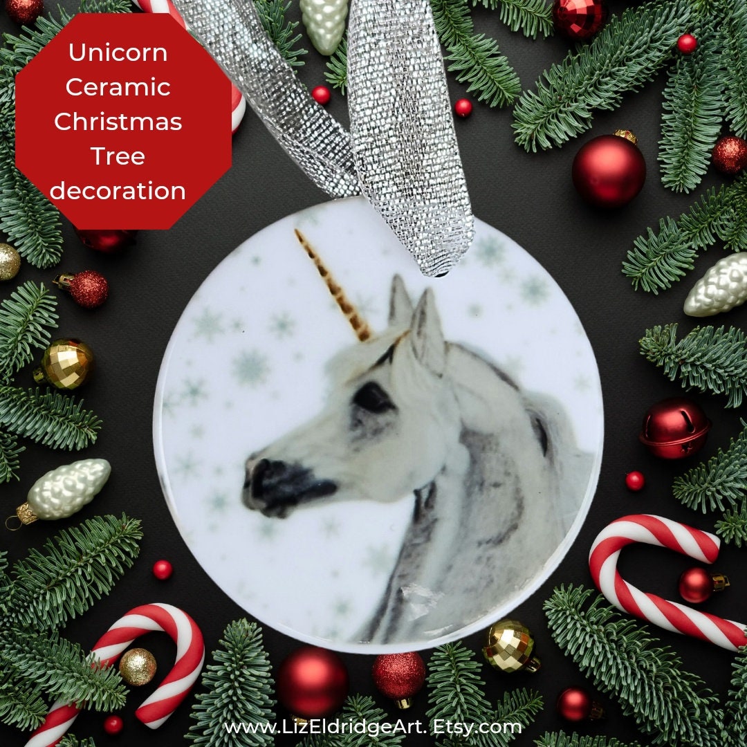 White Felt Rainbow Unicorn Christmas Tree Ornament, Unicorn Gifts