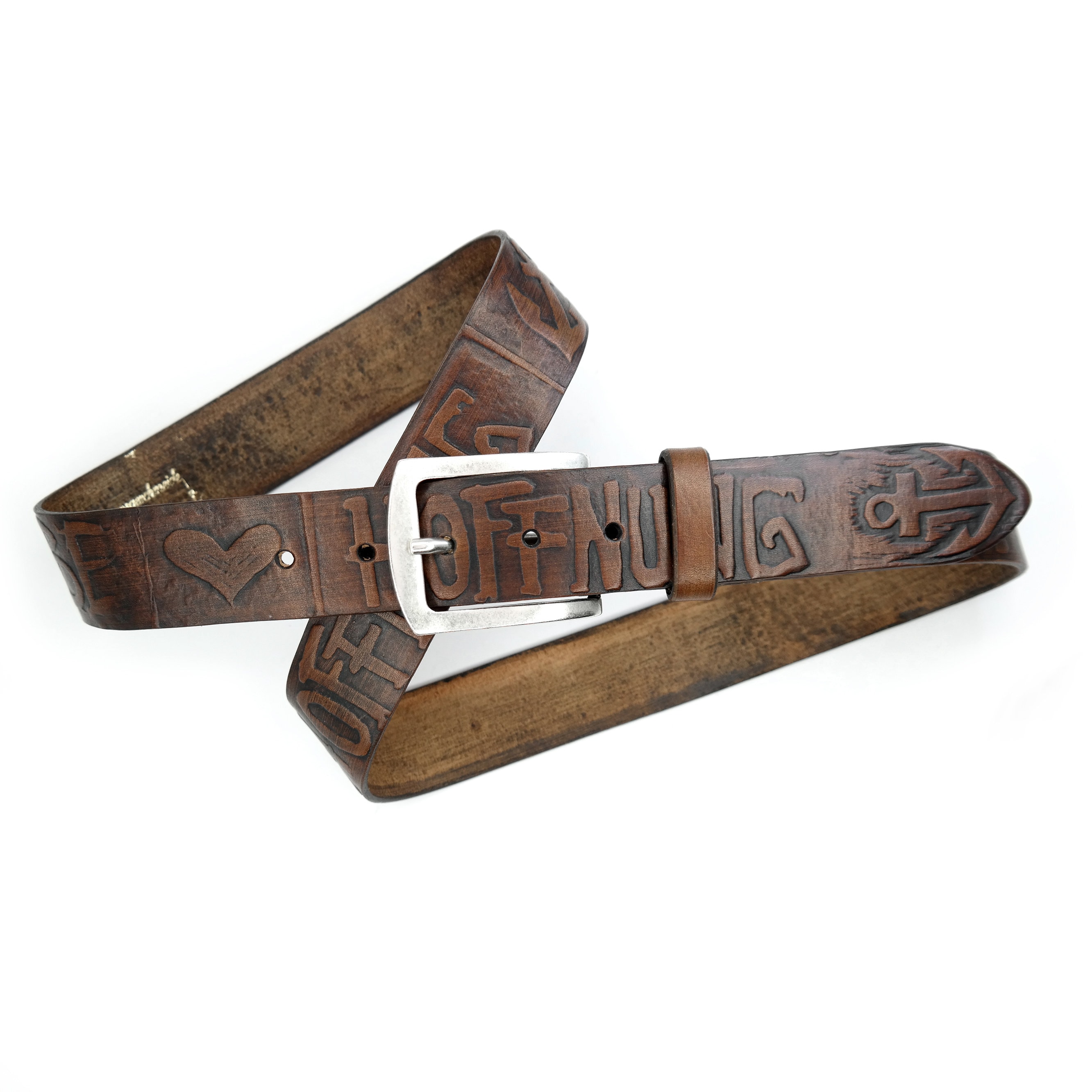 Love Faith Dream Believe Brown Leather Belt with Buckle Faith Connexion Brown Leather Belt Silver Buckle Unique Size main image 2