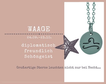 Gönnerstück: Kurze Kette Sternzeichen/Zodiac "Waage" aus Edelstahl