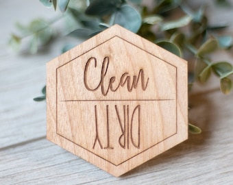 Wooden Clean Dirty Dishwasher Magnet: Birch Plywood, Kitchen Organization