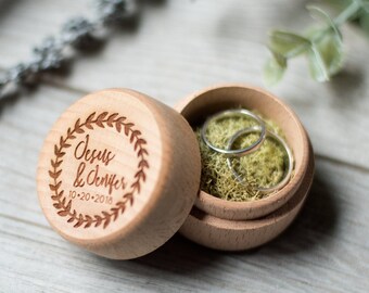 Caixa de anel de madeira de casamento personalizada, caixa de proposta vintage