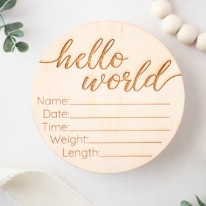 Hello World Baby Name Sign | Wooden Baby Announcement Sign