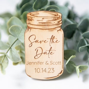 Wooden Save the Date Magnet, Custom Mason Jar Save the Date Magnet