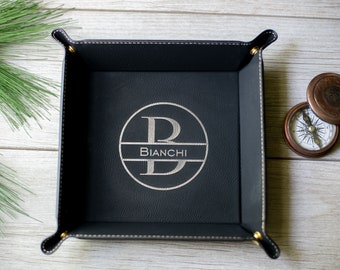 Leather Valet Tray, Valet Tray For Men, Catch All Tray | Monogram Leather Tray