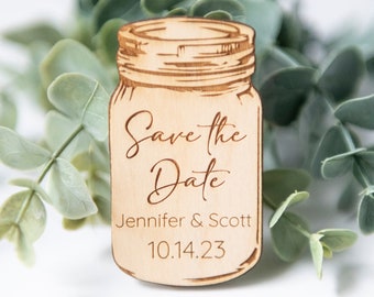 Custom Wooden Mason Jar Save the Date Magnet