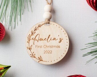 Personalized Baby's First Christmas Ornament | Custom Wooden Bead Ornament