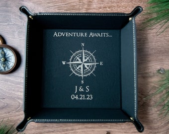 Leather Valet Tray, Valet Tray For Men, Catch All Tray | Adventure Awaits
