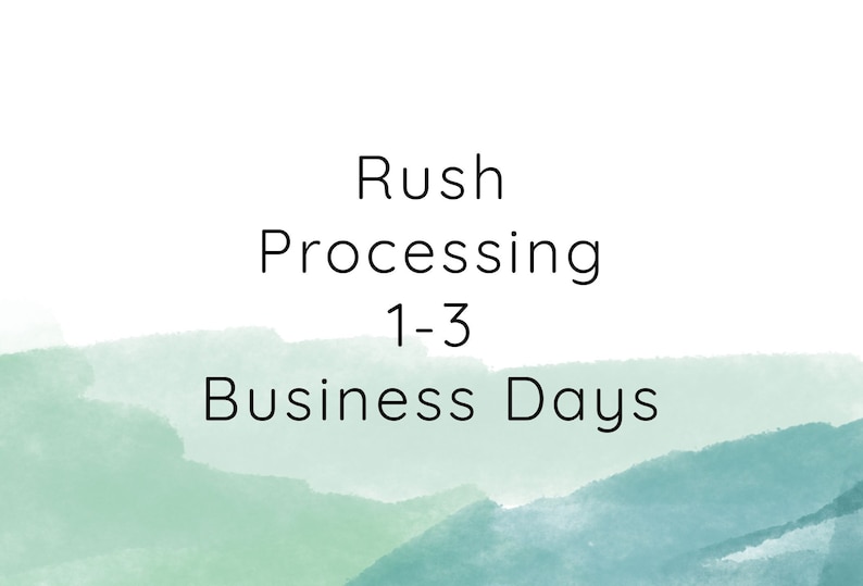 Pode incluir: Texto sobre um fundo de aquarela verde que diz "Processamento urgente 1-3 dias &uacute;teis".