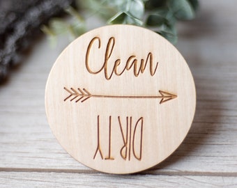 Birch Plywood Dishwasher Magnet: Clean Dirty Indicator