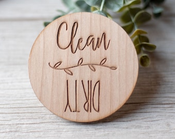Birch Wood Clean Dirty Dishwasher Magnet