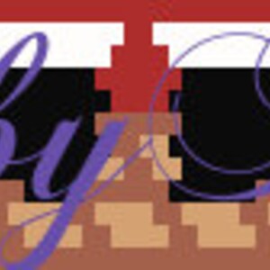 May include: A red and white striped fabric with a black and white design of a train with the text "Made by Paris" in purple.