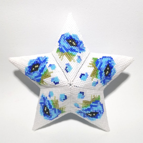 3D Peyote Star "Blue Petals" Pattern - 25 Rows WARNING - This is NOT for a BEGINNER. This is an advanced pattern.