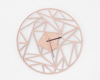 Geometric modern wall clock | 30cm | 39cm | wooden design natural style | wood wall clock | modern silent clock | wooden brown clock face