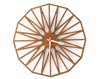 Laser cut wood geometric modern wall clock living 39cm clock gift wall decor Unique wall Clock - silent