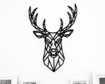 CERF grande 50cm x 37cm géométrique décoration vivant animal moderne minimaliste bois laser