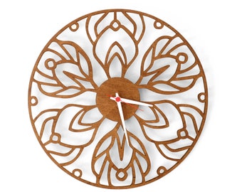 Laser cut wood geometric modern wall clock living 39cm clock gift wall decor Unique wall Clock - silent