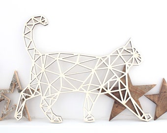 Grande GATTO 45cm x 40cm geometrico decorazione vivente animale moderno minimalista legno laser