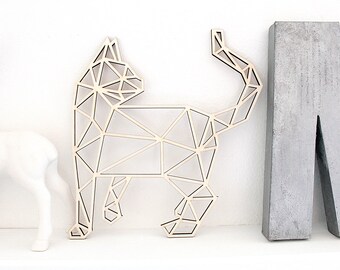 Charmant ensemble de chats géométrique décoration vivant animal moderne minimaliste bois laser