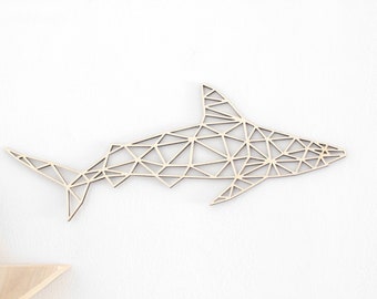 Requin grande 58cm x 27cm géométrique décoration vivant animal moderne minimaliste bois laser