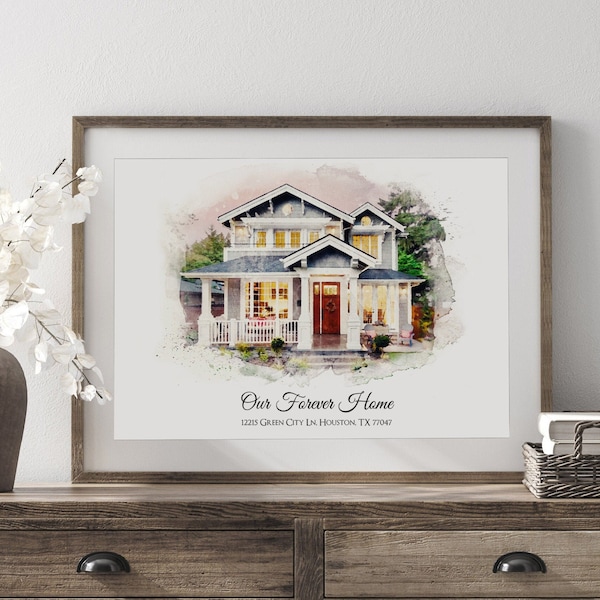 Personalized Watercolor House Portrait, First Home Gift, Realtor Closing Gift