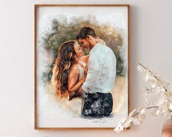 Custom Watercolor Couple Portrait from Photo, Anniversary Gift (Digital File)