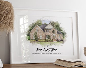 Home portrait, House Painting, House Warming Gift, Personalized Housewarming Gift for New Home Owner, Watercolor Home, Realtor gift