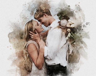 Custom Watercolor Couple Portrait, Wedding Anniversary Gift (Digital File)