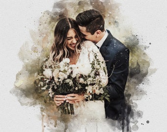 Custom Watercolor Couple Portrait, 1st Anniversary Paper Gift