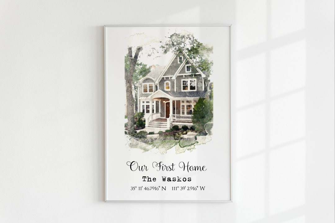 Custom Home Portrait Watercolor, First Home Gift Watercolor House ...